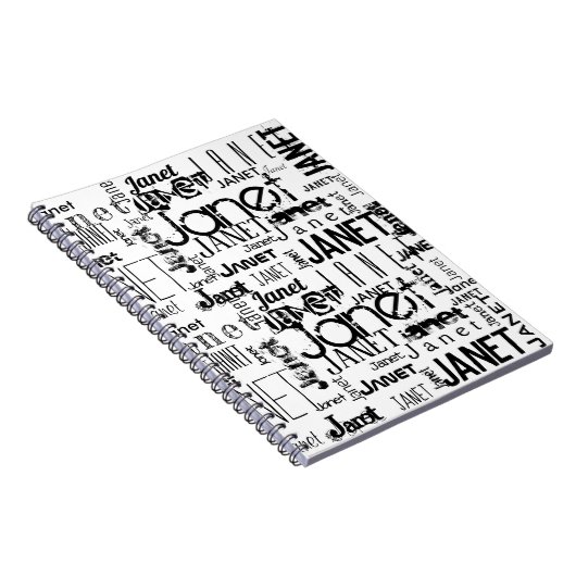 名前タイポグラフィ白黒Wordクラウド ノートブック (右側)