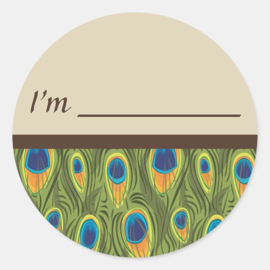 名前タグピーコック羽毛シール ラウンドシール (正面)