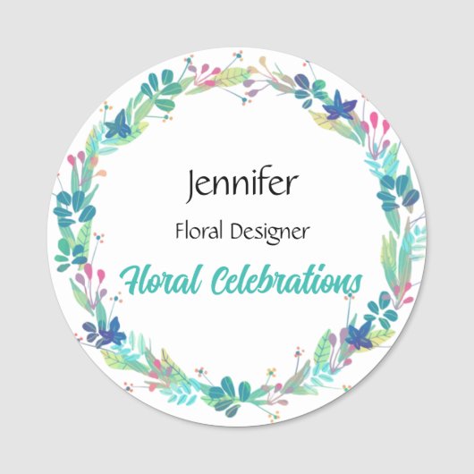 名前タグフローリストカスタム文字ラウンドバッジ 名札 (正面)