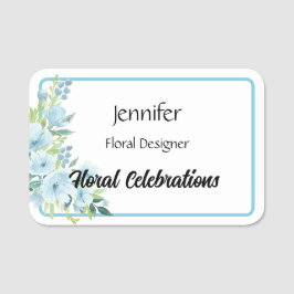 名前タグブルーフラワーフローリストカスタム文字 名札