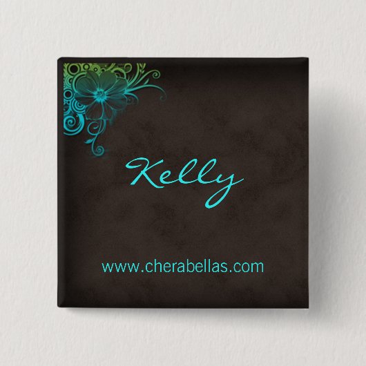 名前タグボタンサロンスパフローラ青（緑） 缶バッジ (正面)