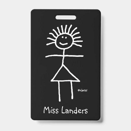 名前タグ付きメス先生チョークスティック図 バッジ (正面)