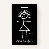 名前タグ付きメス先生チョークスティック図 バッジ (正面)