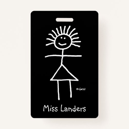 名前タグ付きメス先生チョークスティック図 バッジ (正面)