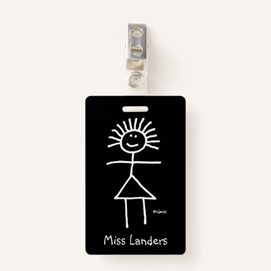 名前タグ付きメス先生チョークスティック図 バッジ (正面クリップ)