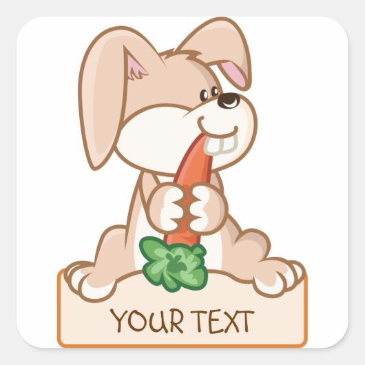 名前タグ付き可愛いバニー スクエアシール (正面)