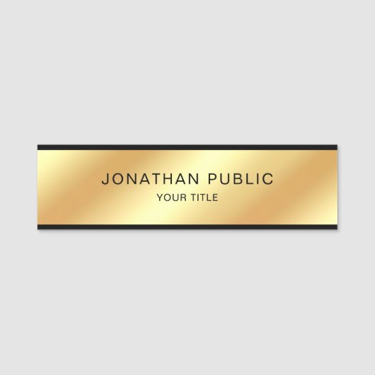 名前タグ黒と金ゴールドパーソナライズされたエレガント 名札 (正面)