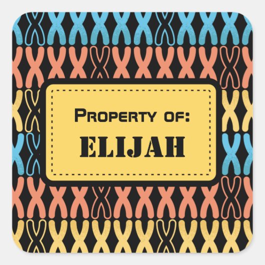 名前タグ – 子供へ新学期パーソナライズされた スクエアシール (正面)