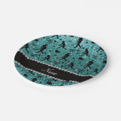 名前ターコイズグリッターフィールドホッケーハートの弓 ペーパープレート (アングル)