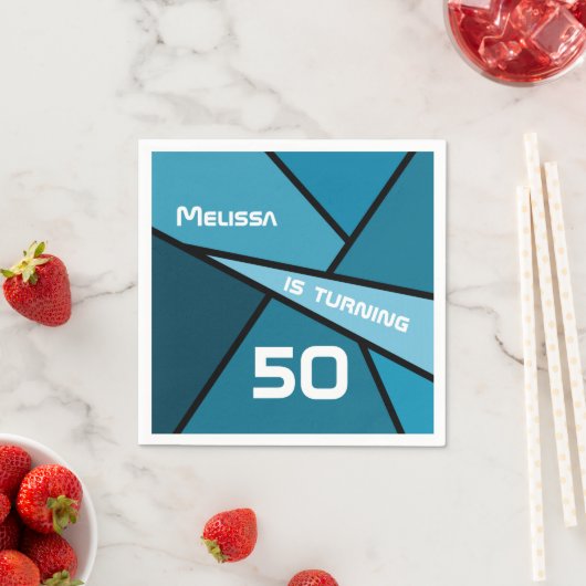 名前ターニング50誕生日抽象芸術ティール（緑がかった色）幾何学的 スタンダードカクテルナプキン (インサイチュ)
