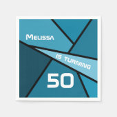 名前ターニング50誕生日抽象芸術ティール（緑がかった色）幾何学的 スタンダードカクテルナプキン (正面)