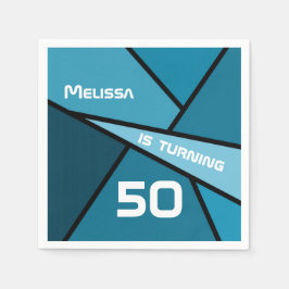 名前ターニング50誕生日抽象芸術ティール（緑がかった色）幾何学的 スタンダードカクテルナプキン