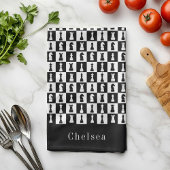 名前チェスゲーム姿パターンブラック&ホワイト キッチンタオル