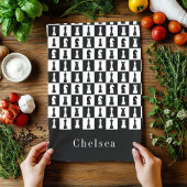 名前チェスゲーム姿パターンブラック&ホワイト キッチンタオル