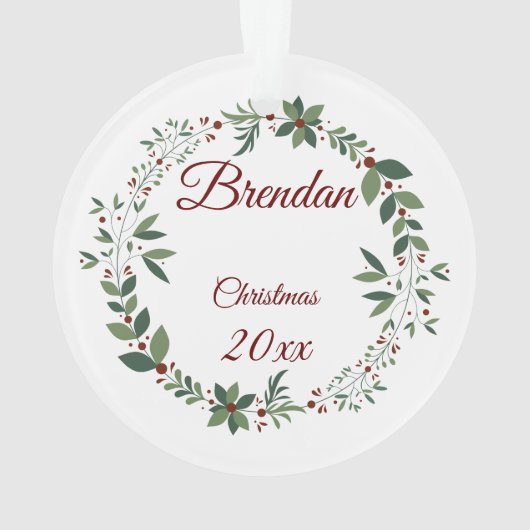 名前チャイルドの写真ブルゴーニュのクリスマスリース オーナメント (裏面)