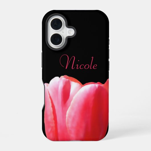 名前チューリップ開花ライジング iPhone 16ケース (裏面)