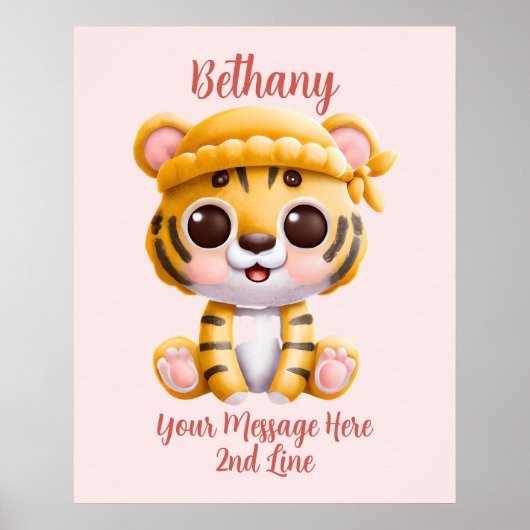 名前テキストを追加、ピンクの帽子をかぶった赤ちゃんトラ ポスター (正面)