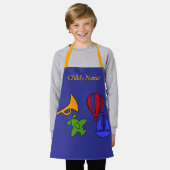 名前トイでパーソナライズ収集キッズブルー エプロン (着用した状態)