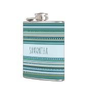 名前トライバルティール（緑がかった色）ブルーパターンビニール包まれたフラスコ フラスク (左)