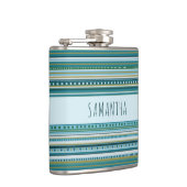 名前トライバルティール（緑がかった色）ブルーパターンビニール包まれたフラスコ フラスク (右)