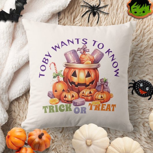 名前トリックまたは子供不気味のハロウィーンキャンディ クッション