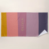 名前トーパーソナライズされたン自然のミュートストライプ済み ビーチタオル (正面)