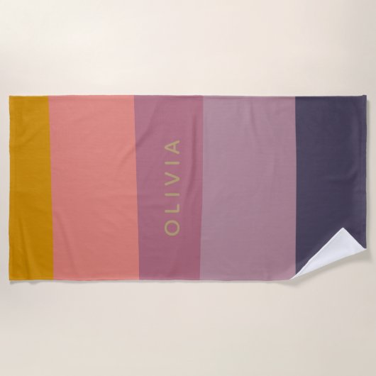 名前トーパーソナライズされたン自然のミュートストライプ済み ビーチタオル (正面)