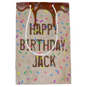 名前ドリップチョコレートアイシング付き誕生日 ミディアムペーパーバッグ (正面)