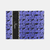 名前ネオンブルーグリッターフィールドホッケーハートボウ フリースブランケット (正面(横))