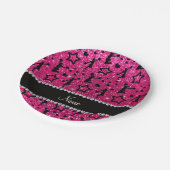 名前ネオンホットピンクグリッタースターチアリーティング ペーパープレート (アングル)