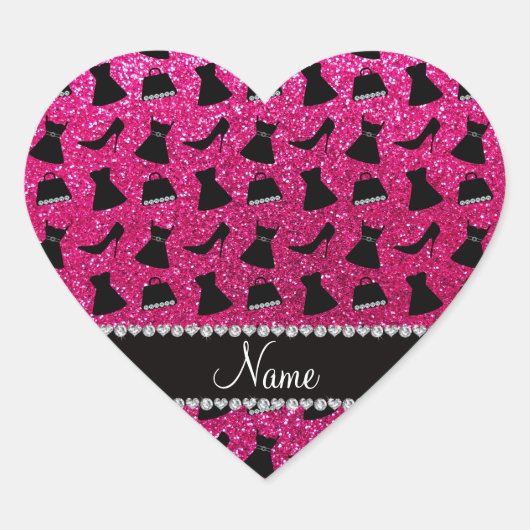 名前ネオンホットピンクグリッターハイヒールドレス財布 ハートシール (正面)
