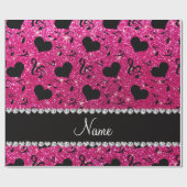 名前ネオンホットピンクグリッターミュージックノートハート ラッピングペーパー (フラット)