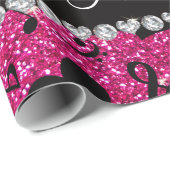 名前ネオンホットピンクグリッターミュージックノートハート ラッピングペーパー (ロールコーナー)