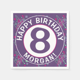 名前ハッピーバースデーエージパープルティール（緑がかった色）ピンクの図形 スタンダードカクテルナプキン