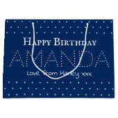 名前ハッピーバースデーパーソナライズされたカスタマイズ可能な青 ラージペーパーバッグ (正面)