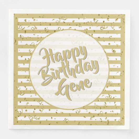 名前ハッピーバースデー金ゴールド/白ストライプ文字パターン (正面)