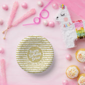 名前ハッピーバースデー黄シンプル色ストライプ ペーパーボウル (パーティー)