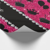 名前バラピンクのグリッターのクラウンのバルーンのケーキ ラッピングペーパー (角)