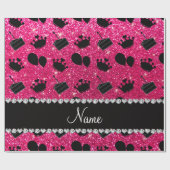 名前バラピンクのグリッターのクラウンのバルーンのケーキ ラッピングペーパー (フラット)