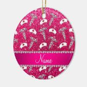 名前バラピンクグリッターナース帽子シルバーカドゥセウス セラミックオーナメント (左)