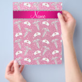 名前バラピンクグリッターナース帽子シルバーカドゥセウス チラシ (手)