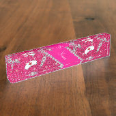 名前バラピンクグリッターナース帽子シルバーカドゥセウス デスクネームプレート (側面)