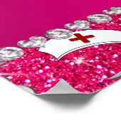 名前バラピンクグリッターナース帽子シルバーカドゥセウス ポスター (角)