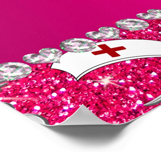 名前バラピンクグリッターナース帽子シルバーカドゥセウス ポスター (角)