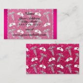 名前バラピンクグリッターナース帽子シルバーカドゥセウス 名刺 (正面/裏面)