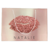 名前バラ赤面パールピンクキスリップグリッター銅 ラージペーパーバッグ (裏面)