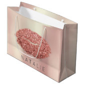 名前バラ赤面パールピンクキスリップグリッター銅 ラージペーパーバッグ (正面アングル)