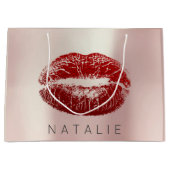 名前バラ赤面パールピンレッドキスリップビーフギフト ラージペーパーバッグ (正面)