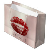 名前バラ赤面パールピンレッドキスリップビーフギフト ラージペーパーバッグ (正面アングル)