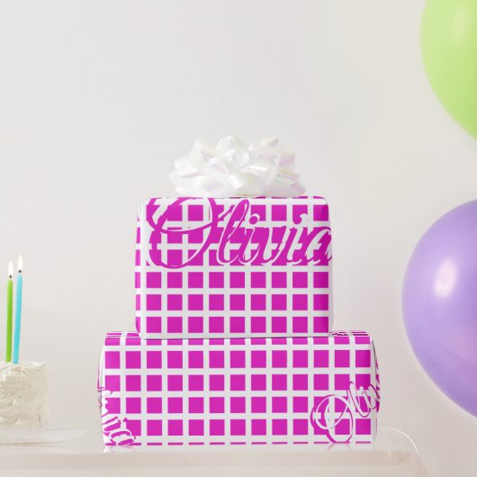 名前パターモダンンの白とホットピンクを追加 ラッピングペーパー (パーティーギフト)